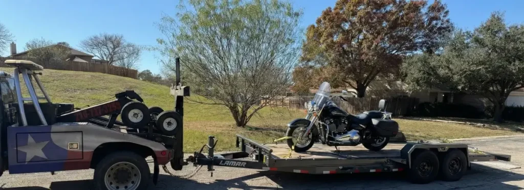 image of a Harley Davidson motorcycle being towed in san antonio